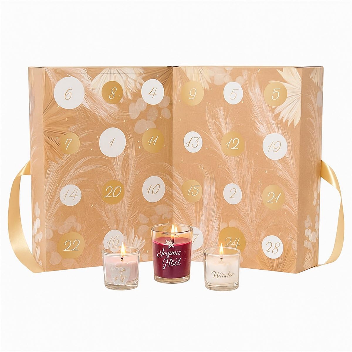 Luxuriöser Adventskalender mit 24 exklusiven Duftkerzen – Elegantes Design und erlesene Winterdüfte – Beige