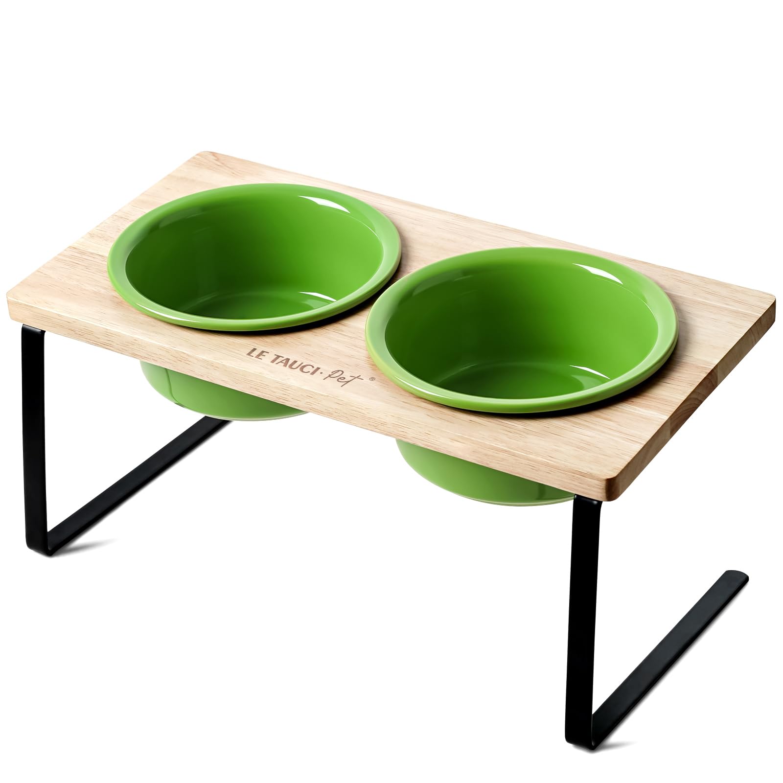 Elevated Dog Bowls, Raised Dog Bowl Stand with Two 6.5 inch Ceramic Bowl, Non-Slip Puppy Food and Water Bowls, Dogs Feeder for Small and Medium Breed,