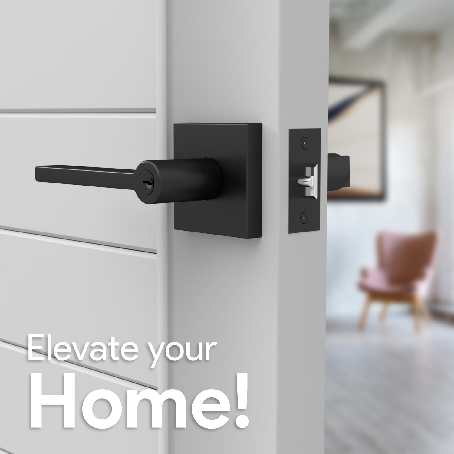 Poignée De Porte D'entrée En Nickel Satiné – Poignée Monocylindre Avec Levier Pour Entrée Et Porte D'entrée – Poignées De Porte Modernes Avec Design