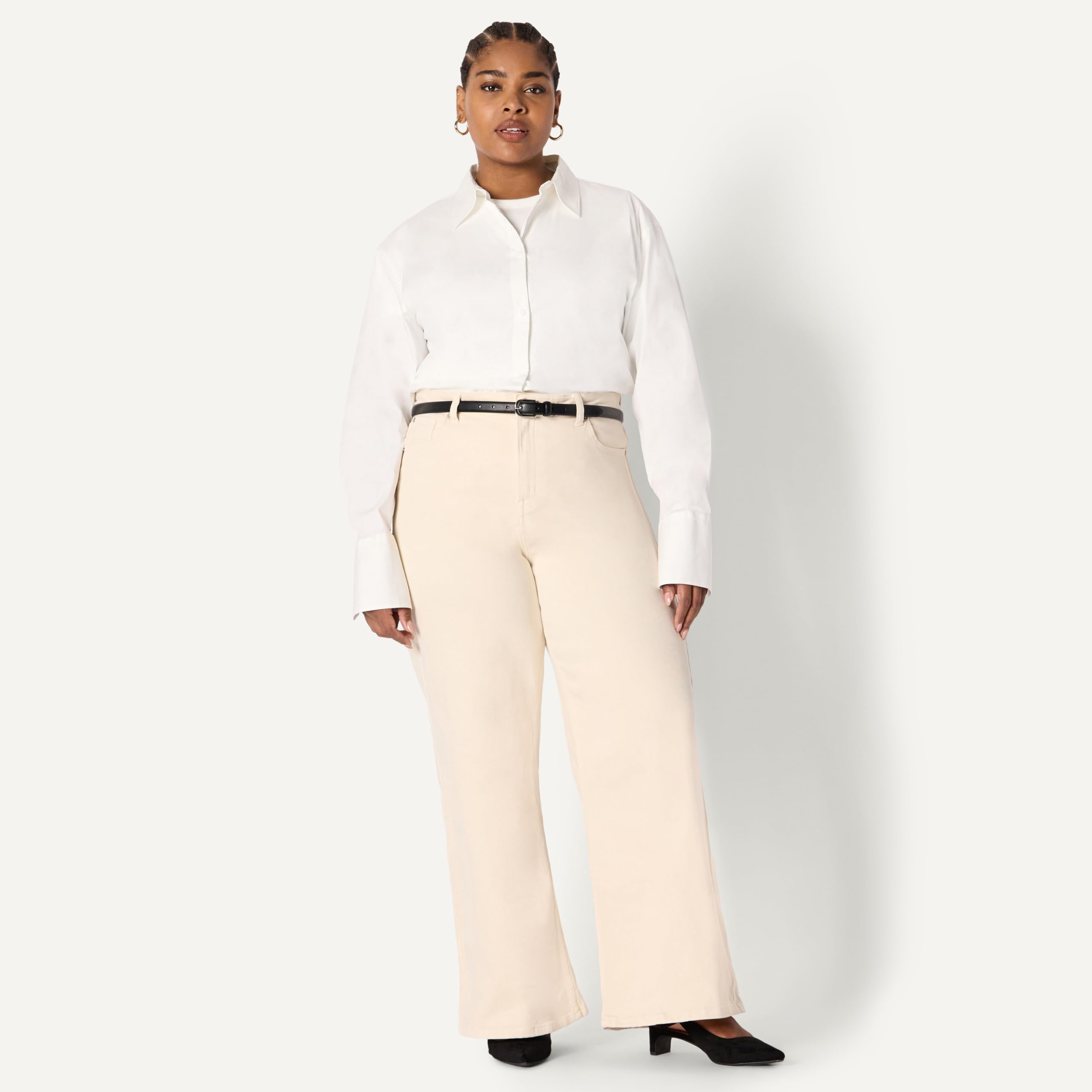 Amazon Essentials Camicia Elegante Button-Down in Popeline di Cotone Elasticizzata Vestibilità Oversize Donna