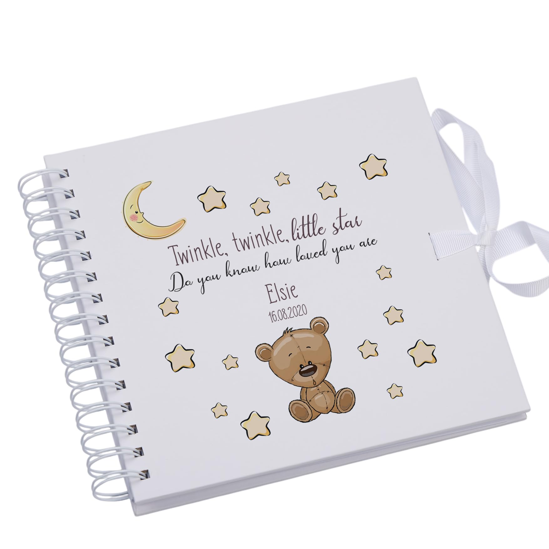 Ukgiftstoreonline White Personalised Baby Scrapbook Photo Album Or Guest Book Twinkle Twinkle Little Star