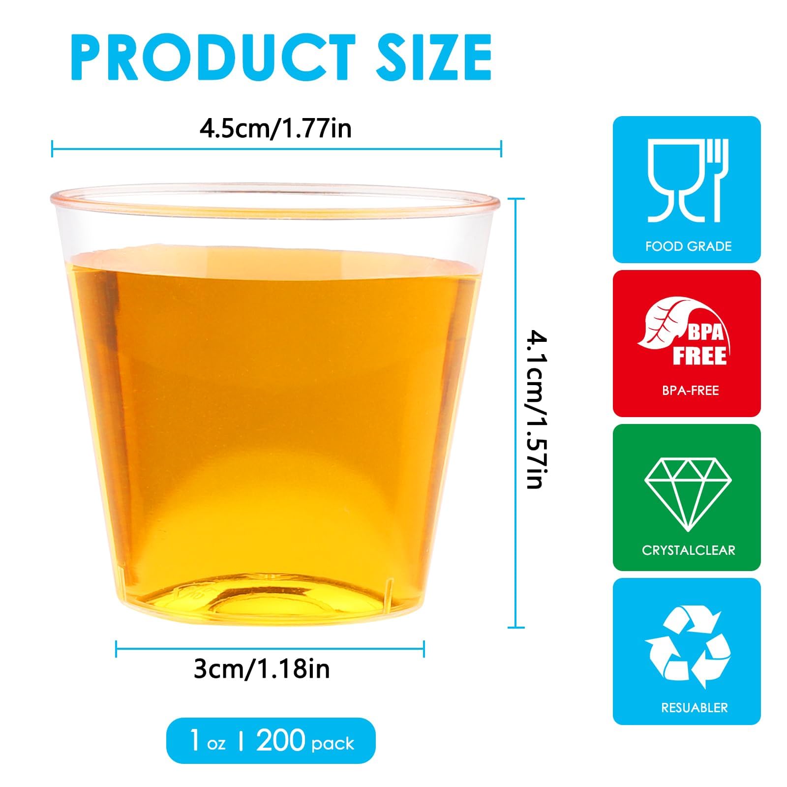 Bicchieri Plastica, 200 Pezzi Bicchieri da Liquore Trasparente 30ml Riutilizzabili per Dessert Caffè Bevande Finger Food Bicchierini da Shot per Feste Compleanni Matrimoni (Trasparente)