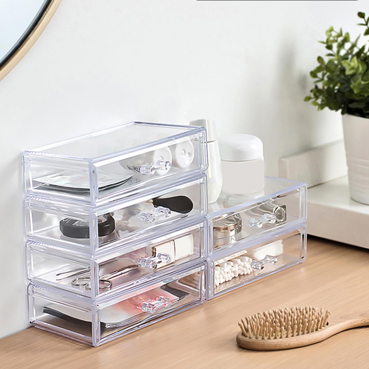 Anneome Boîte de Rangement Cosmétique Transparente en Acrylique 4 Tiroirs Petit Format 4 Couches Trousse à Maquillage Pratique pour Maison Organisateur de Cosmétiques Compact et