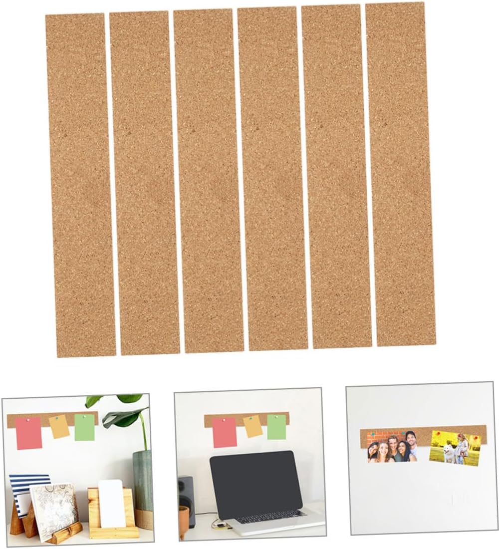 PRETYZOOM 6pcs Thick Cork Board Strips Adhesive Cork Bulletin Bars Frameless Memo Board Strips for Office
