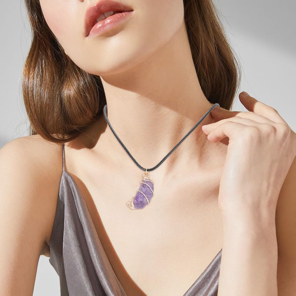 20Pcs Natural Amethyst Pendant Bulk Irregular Amethyst Charms 18K Gold Plated Copper Wire Wrapped Pendants Natural Stone Crystal Gemstone Charm for Jewelry Making Necklace Earring - Image 6