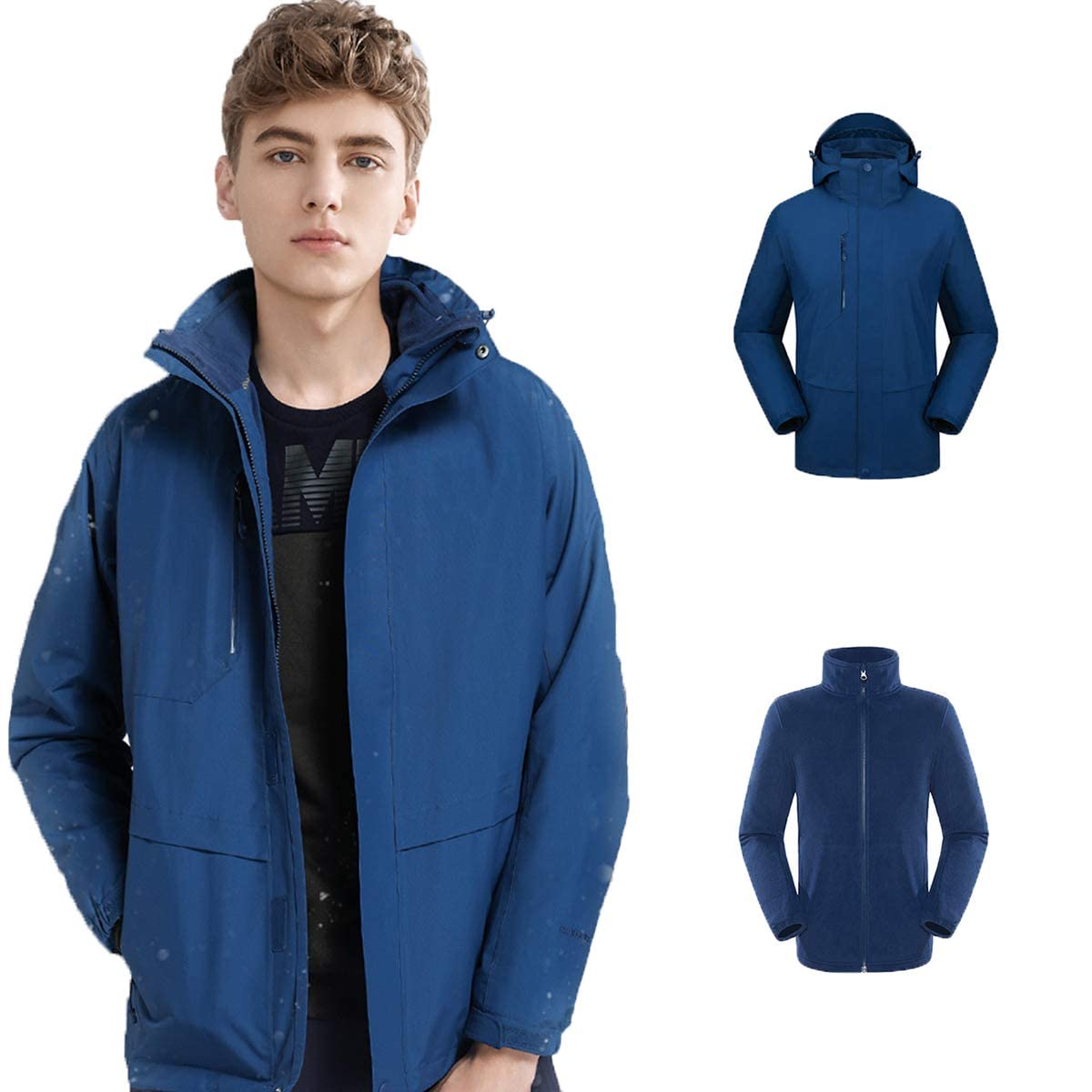 Veste de ski 3 en 1 imperméable et manteau d'hiver coupe-vent à capuche pour homme