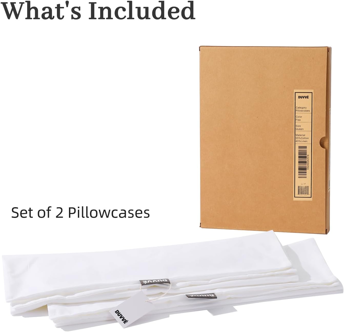 Luxury Pillowcase Set (2 Pack), Cotton Linen Blend, Soft Breathable, Envelope Closure (White, King)
