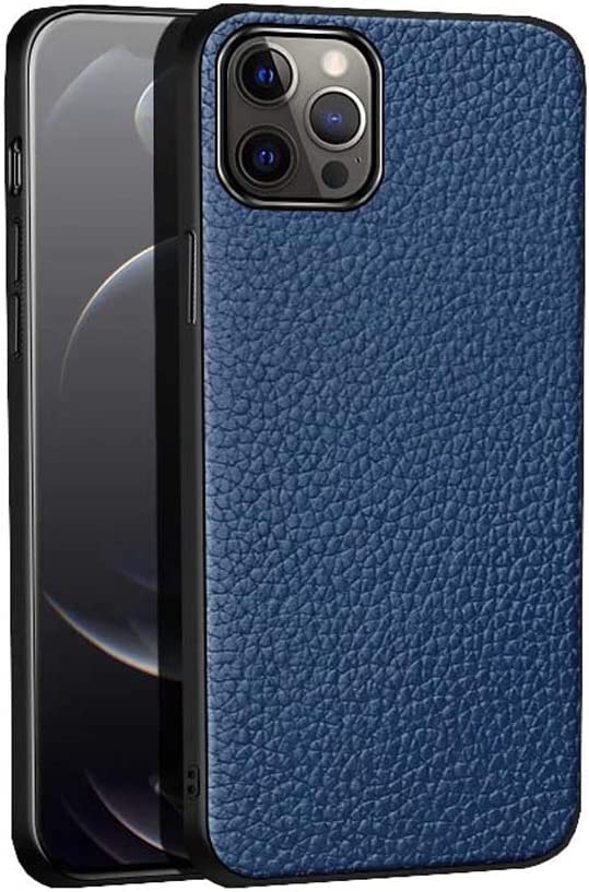 Étui antichoc iPhone 12 Pro Max bleu en cuir véritable contre les chutes