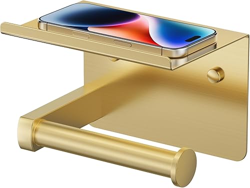 Miniatura 11 de FORIOUS Soporte de papel higiénico con estante, adhesivo o tornillo, soporte para rollo de papel higiénico para baño, soporte de papel higiénico