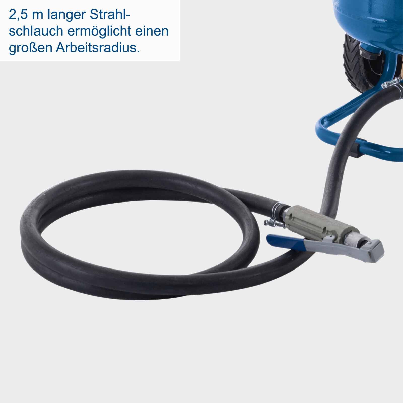 Scheppach Mobiles Sandstrahlgerät SBT-20 Sandtrahlpistole mit 2,5m Schlauch | Luftverbrauch 250 L/min | Betriebsdruck 4 ‒ 8 bar | Volumen 20L | Strahlgut 13L - Ø 0,1-0,63mm | Glasperlen, Aluminiumoxid