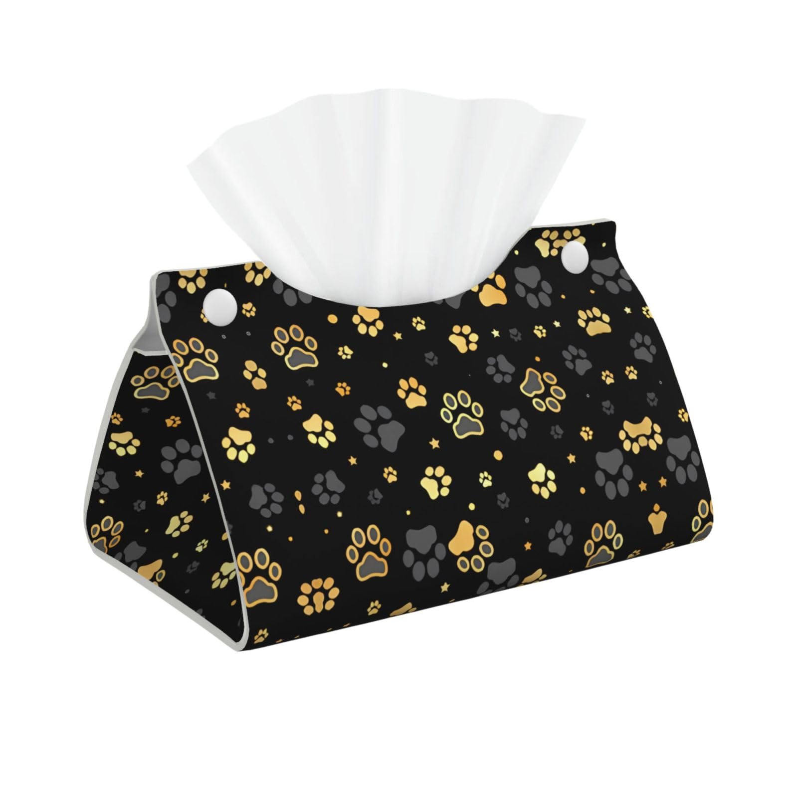 Dog Paw Print Print Long Tissue Box Cover Holder Foldable Leather Organizer for Vanity, Nightstand, Desk & Bathroom