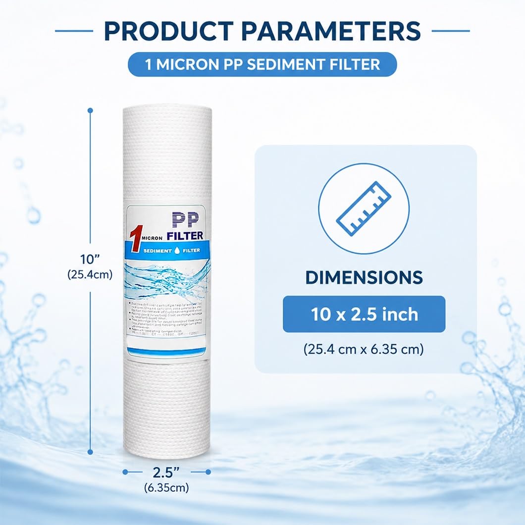 6-pak Igłowanych Filtrów Osadowych PP 10 X 2,5 Cala, Dokładność Filtracji 1/5 Mikrona Do Oczyszczaczy Wody Pod Zlewem I Domowych(1Micron)