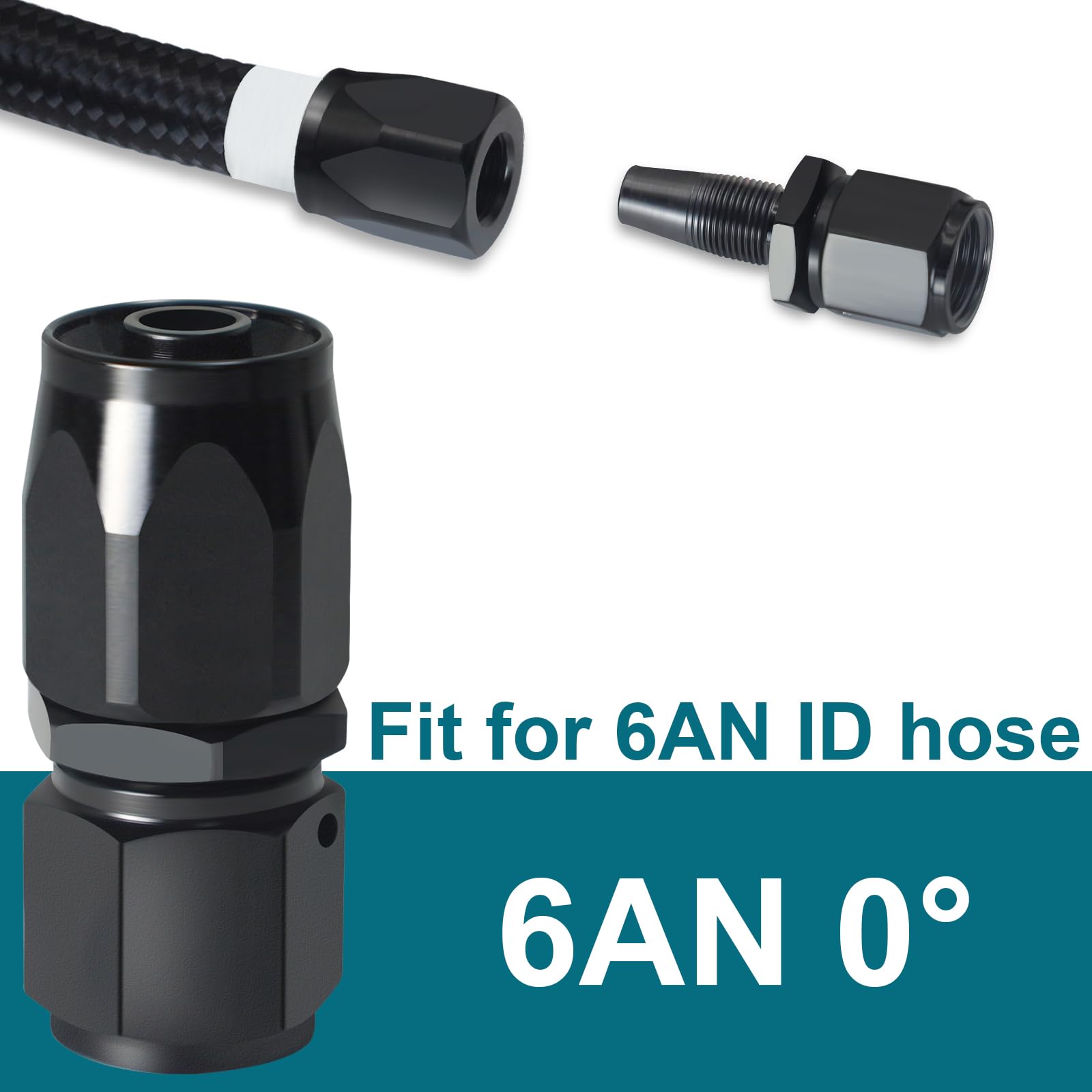 6AN-Armatur, 2 Stück 6AN Schlauchendstücke, 6 AN gerade Armaturen für CPE-Geflechtschlauch (schwarz).