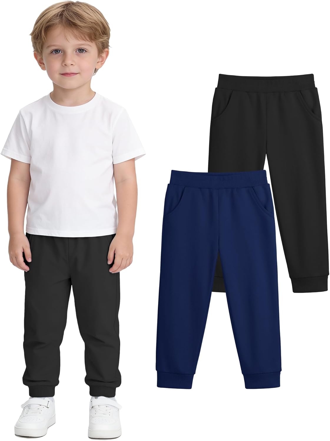 Witwot 2 Pack Toddler Boys Sweatpants Soft Cotton Pull On Jogger Pants with Pocket for Baby Boy 18M-5T