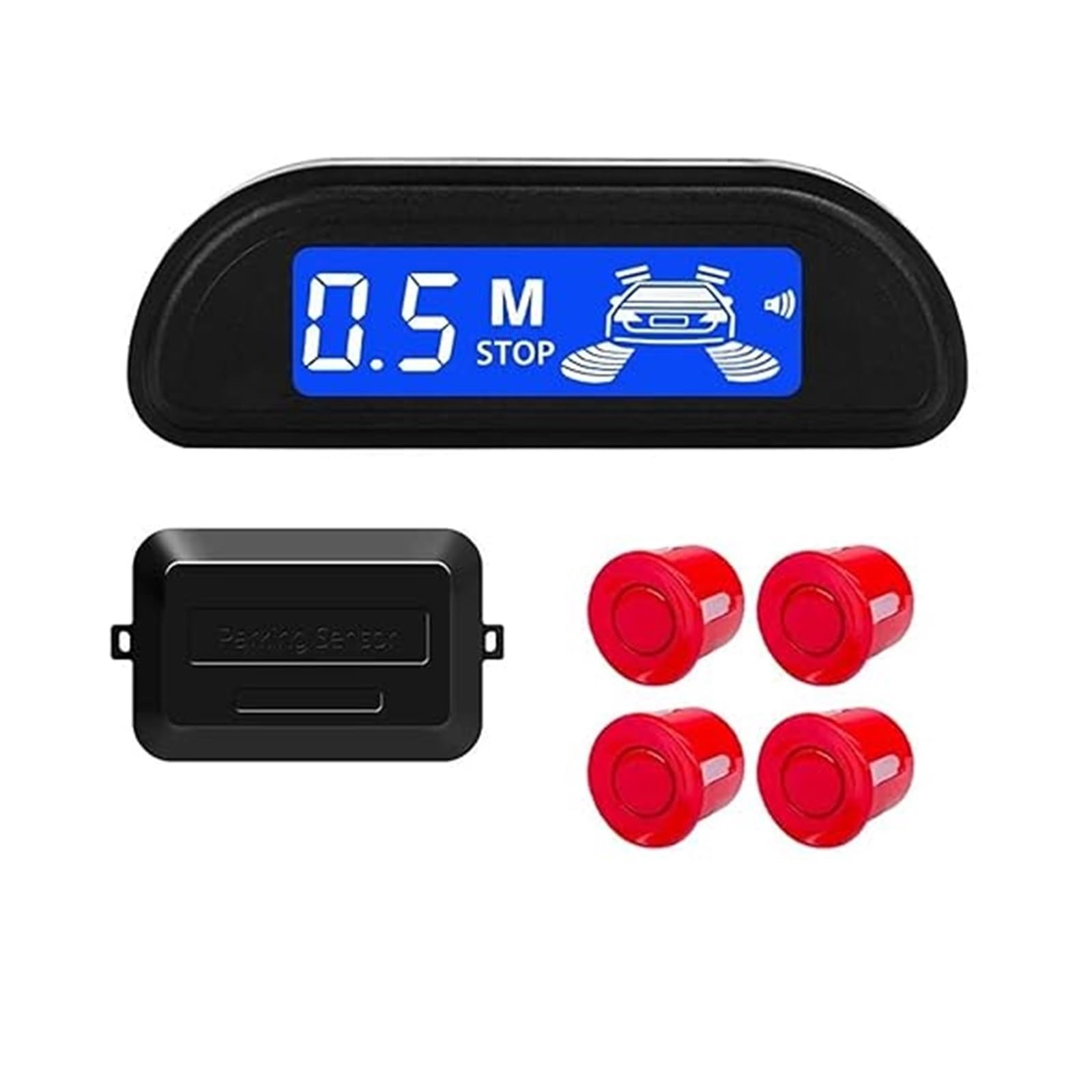Sensor De Aparcami Kit Sensor Aparcamiento Radar Marcha Atrás Trasero Coche Monitor Parktronic 22 Mm 4 Detectores Pantalla Retroiluminada(Rojo)