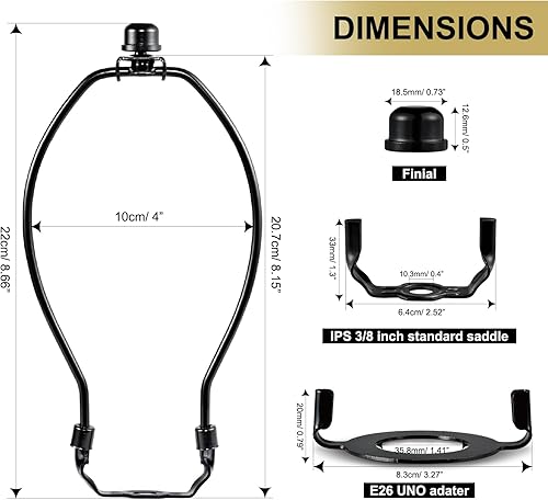 Miniatura 2 de Soporte de arpa de pantalla de lámpara de 8 pulgadas, arpa de lámpara para base de luz E26, adaptador de ajuste UNO, juego de base de remate y arpa,