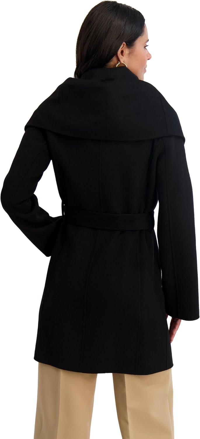 T Tahari Women's Double Face Wool Blend Wrap Coat With Oversized Collar - Image 4