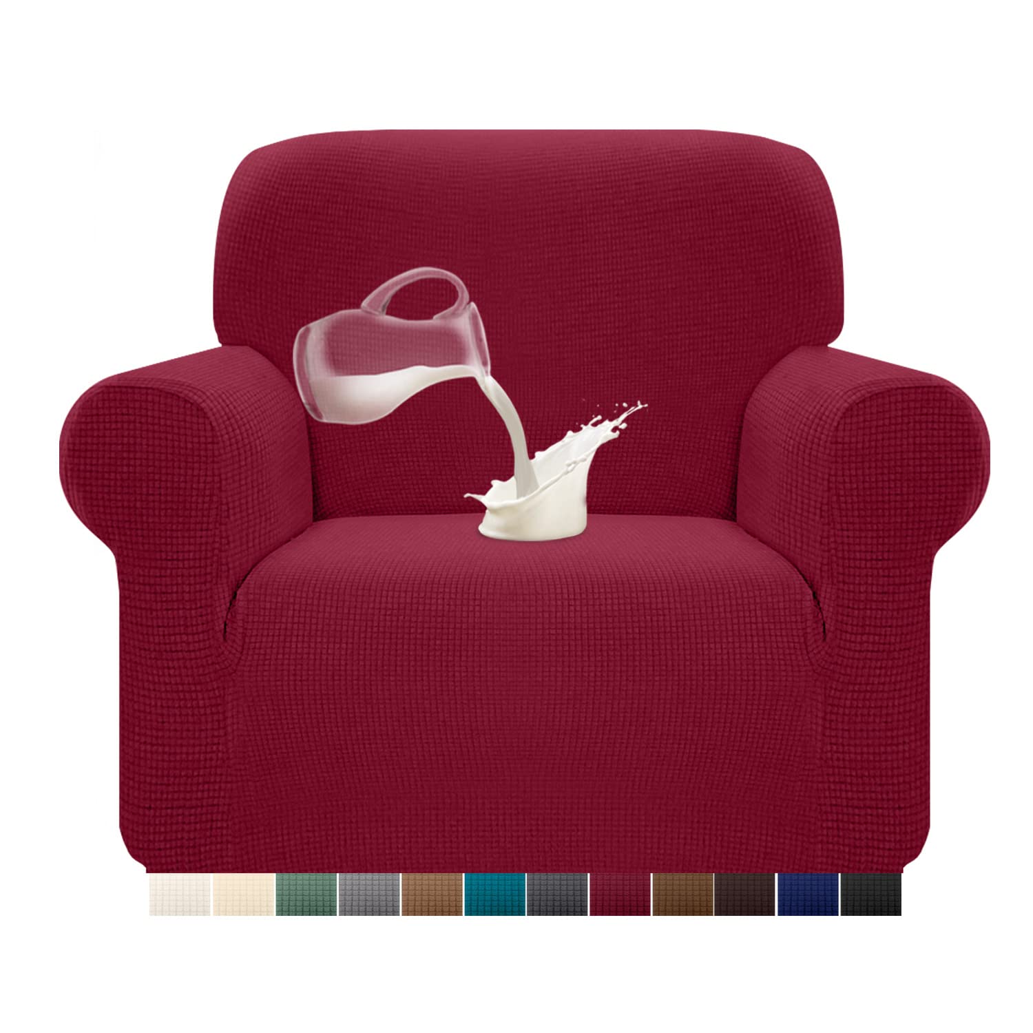 Granbest Copridivano Impermeabile Monopezzo Alto Elasticizzato Copridivano 1 Posti AntiGraffio Antiscivolo Divano Protector Tessuto Jaquard Spandex(1 Posti,Vino)
