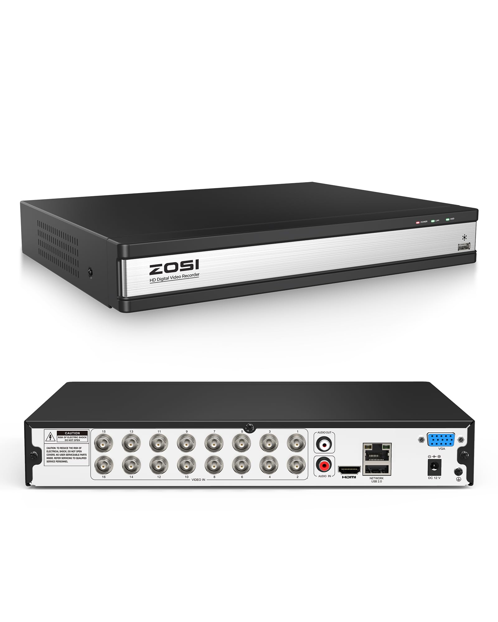 ZOSI 16CH 2MP 1080P H.265+ Videoregistratore Digitale DVR per Sicurezza Domestica, Rilevamento IA di Persone e Veicoli