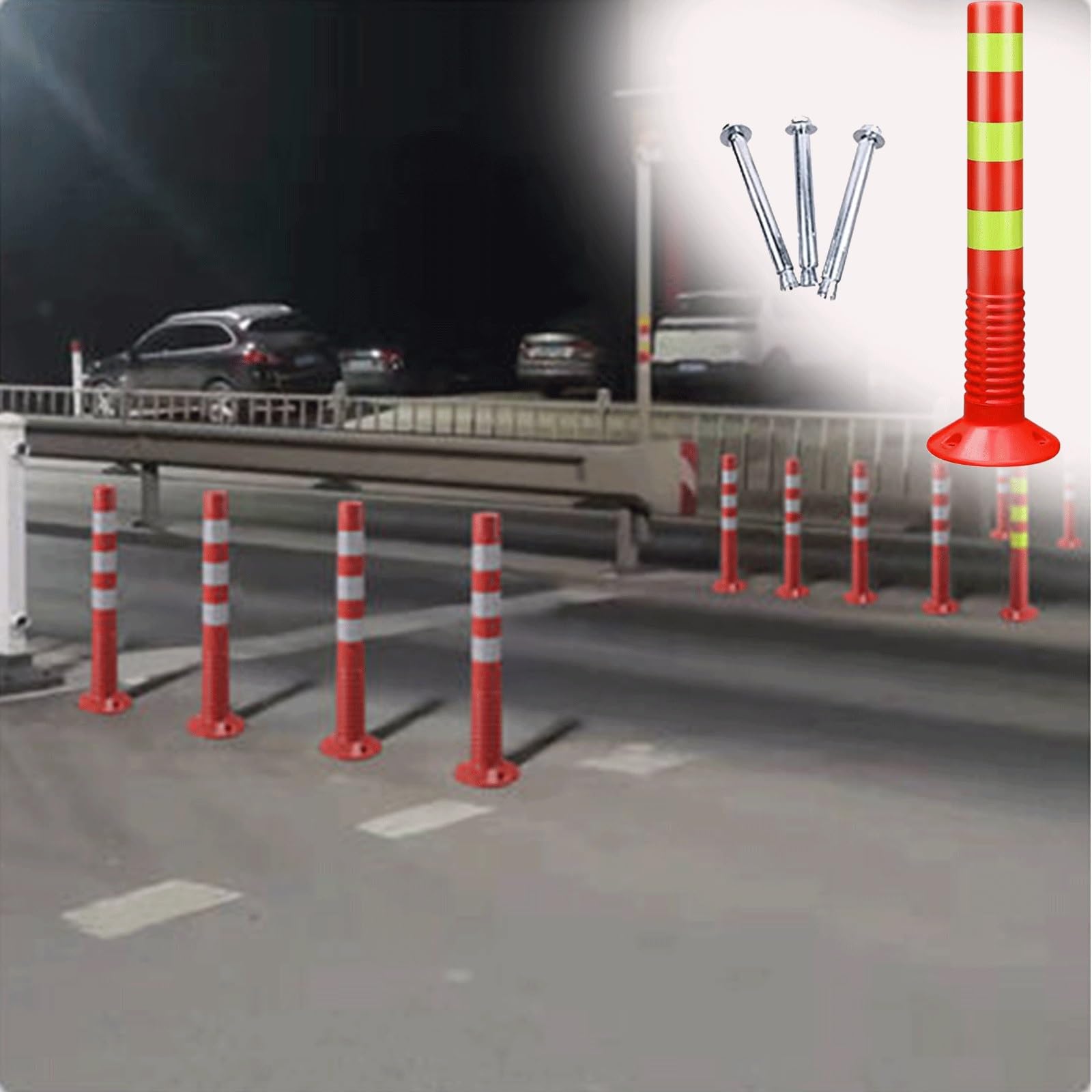 Generico Pali di delimitazione del Traffico Rossi da 76 cm con collari Riflettenti - Confezione da 2 Coni stradali di Grandi Dimensioni per la Sicurezza Stradale, parcheggi, Cantieri e Controllo del