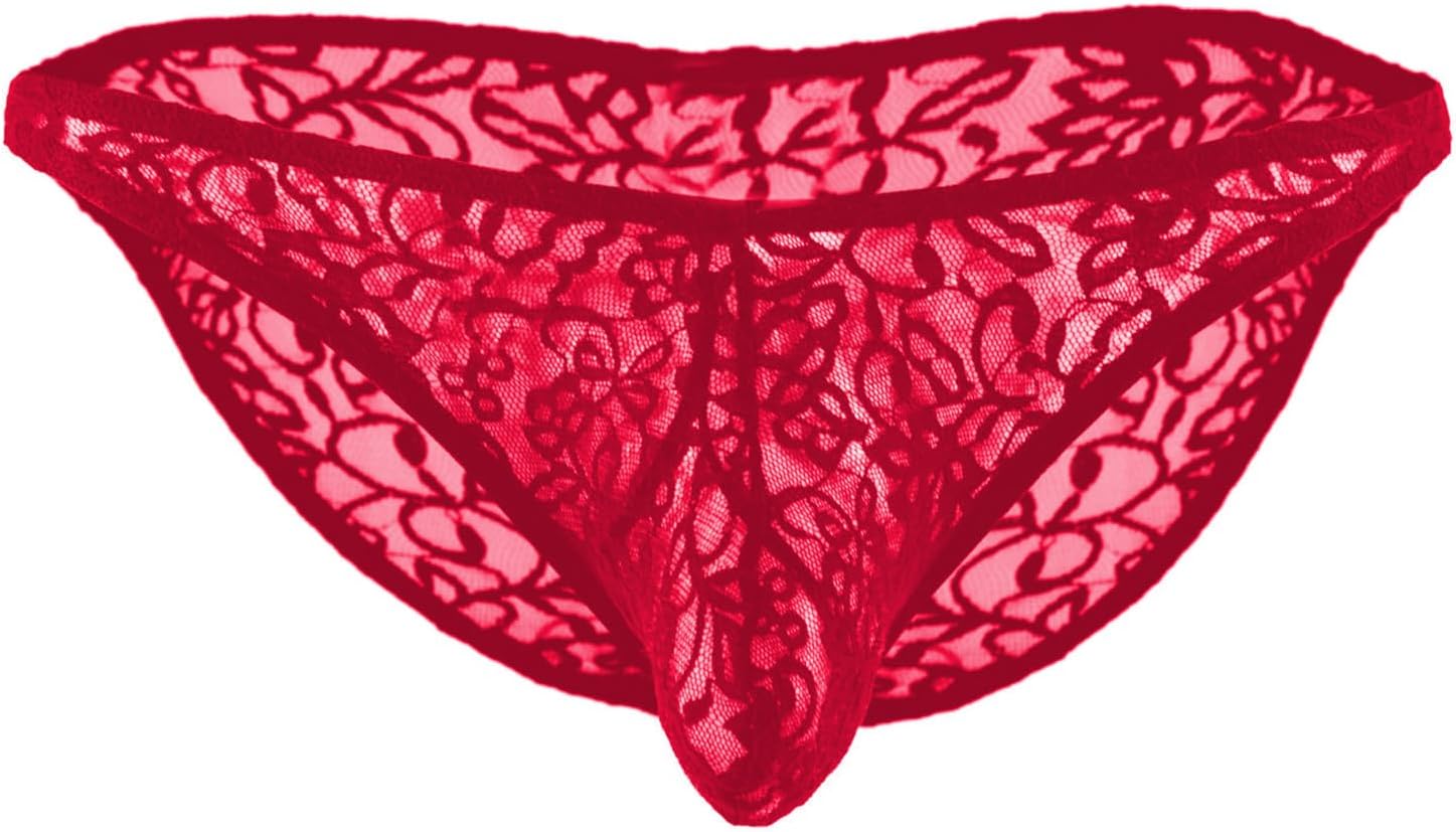 Men's Nylon and Spandex Full Coverage Lace Comfortable Brief Panty Underwear Low Rise G-String Briefs Bikini Lingerie (Pack of 1) (ML-07111)