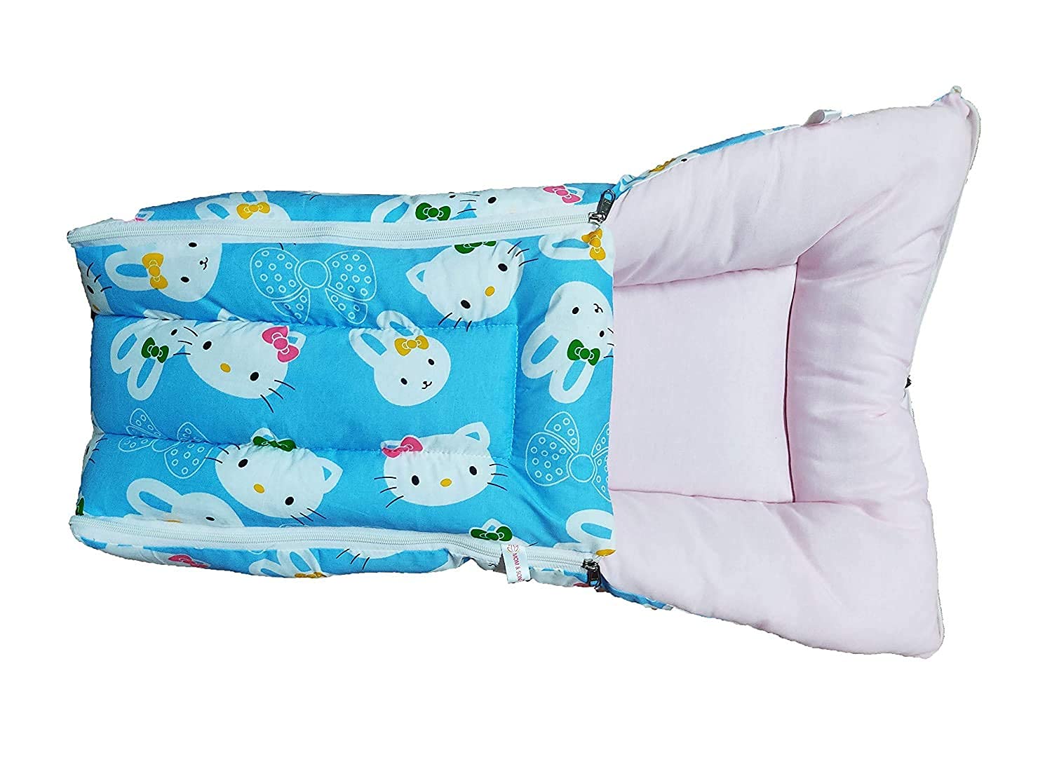 MOM & Son 2 in 1 Baby's Cotton Sleeping and Carry Bag (0-6 Months, Sky Kitty), Lightweight - Image 3 thumbnail