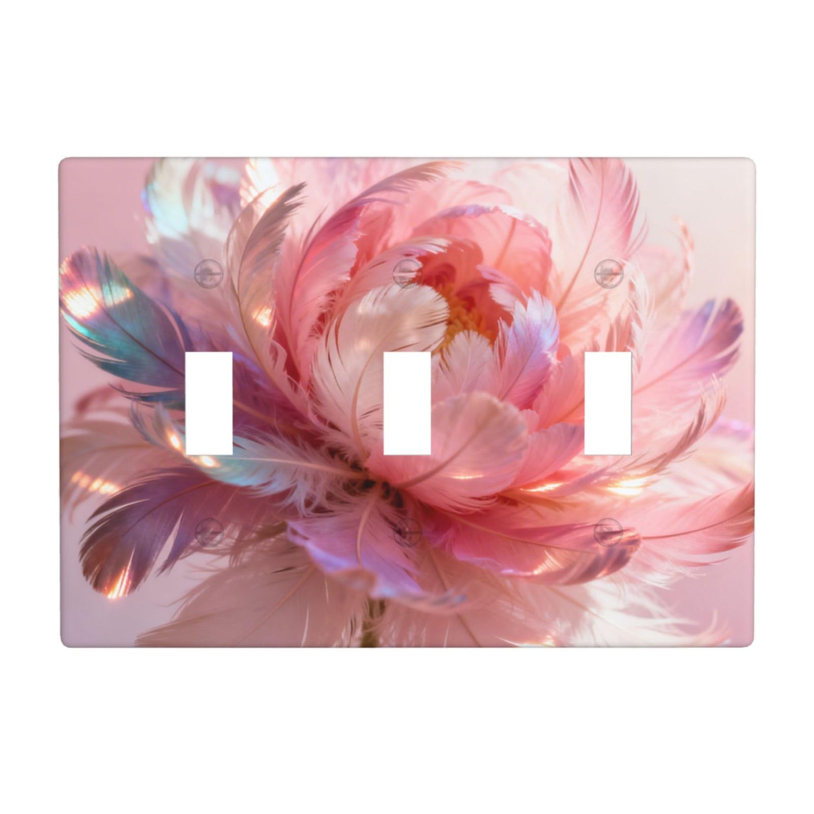 Feather Flowers 3 Gang Switch Plate Cover-Unbreakable Polycarbonate Wall Plate, Heat Resistant Toggle Switch Decor for Home