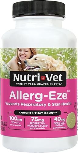 Nutri-Vet Allerg-Eze masticables para perros Antioxidantes formulados y ácidos omega-3 Apoya la salud respiratoria y de la piel 60 masticables