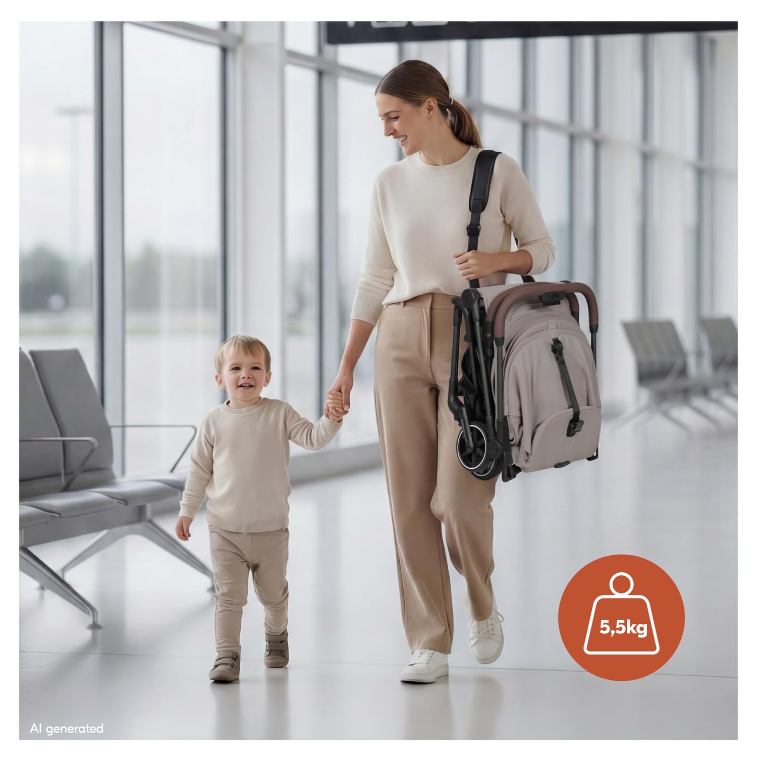 Hauck Lite N Care Ultraleichter Carbon City- & Reisebuggy, Klein Faltbar IATA-konform, Liegefunktion bis 22 kg, UPF 50+, Dark Anthracite
