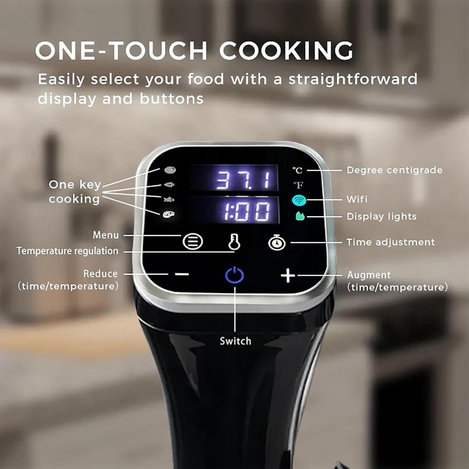 Sous Vide Cooker, 1100W Sous Cooker Machine with LED Touch Screen, Temperature and Time Display Control, Ultra-Quiet Fast-Heating and Easy To Store Use