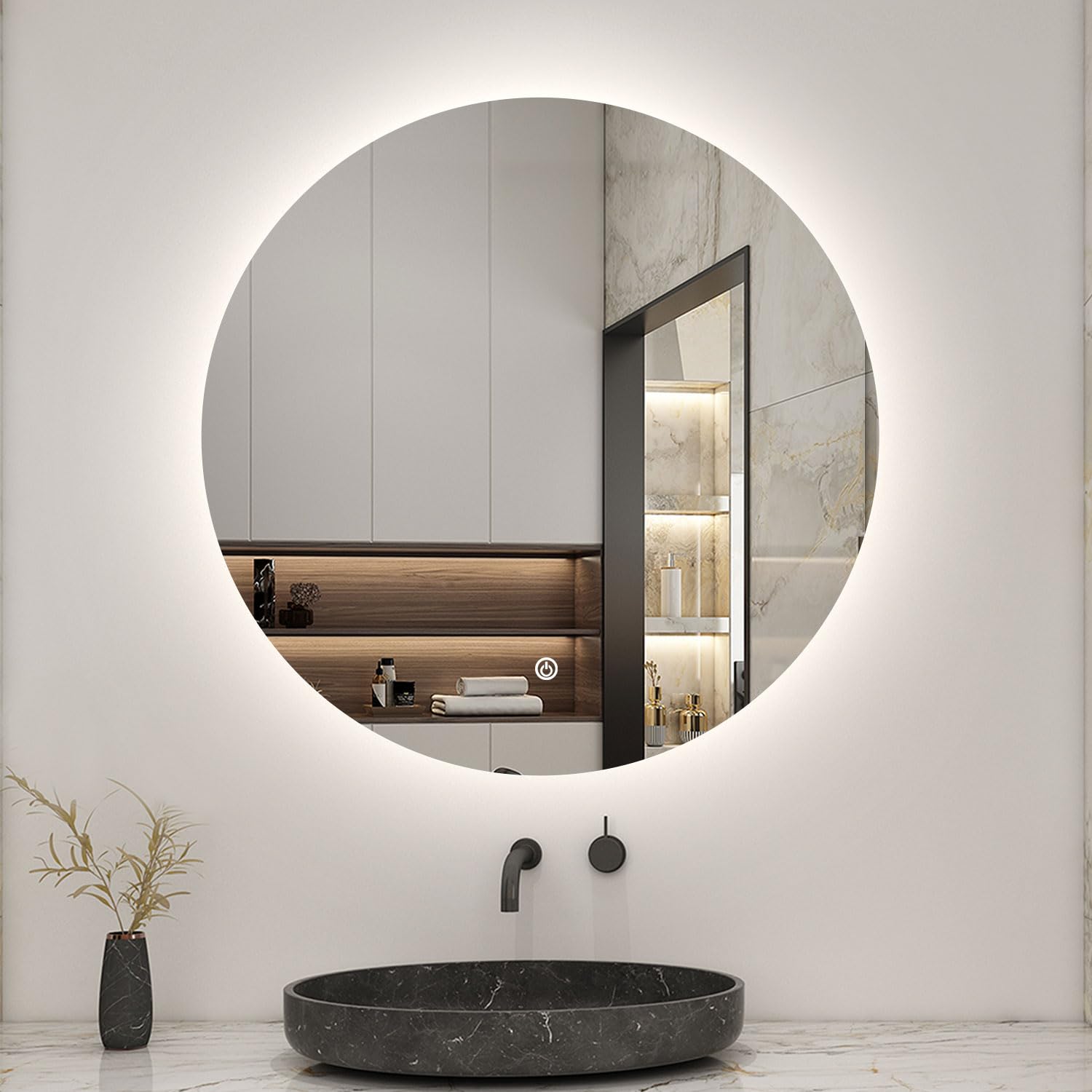 Biubiubath Espejo de baño LED montado en la pared de 800 x 800 mm con sensor antivaho y táctil, luz blanca fría de 6000 K