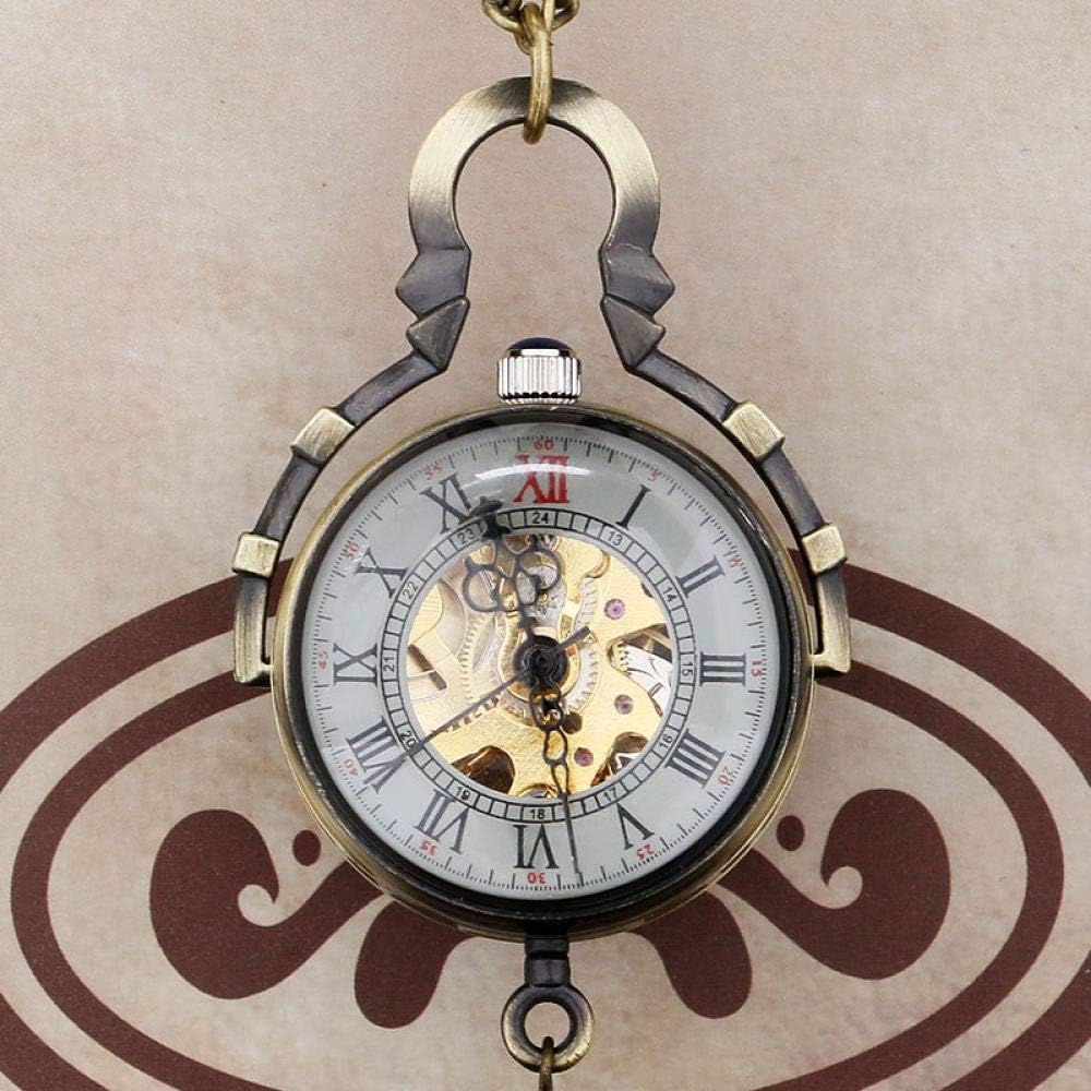 懐中時計、メカニカルポケット腕時計、ビンテージスチームパンク透明ガラスボールの形の手ウインドフォブウォッチ男性女性のネックレスチェー
