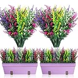12 Bundles Artificial Lavender Bushes Faux Flowers for Outdoor Artificial Greenery Lavender UV...