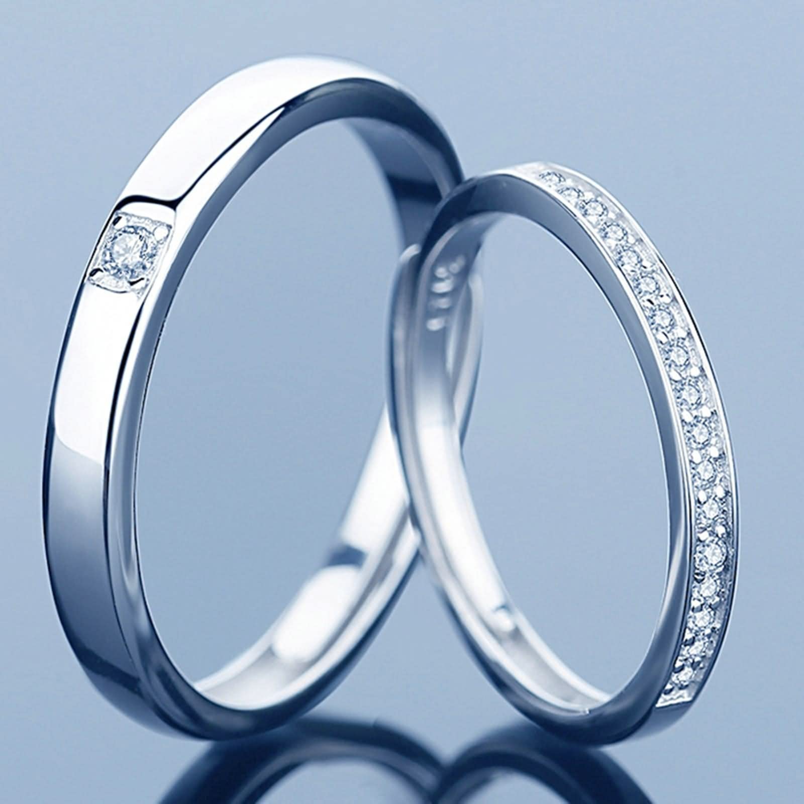 WXKAGF Verlobungsringe für Paare, Ringe Vintage Silber Eternity Love mit weißen runden Zirkonia Sterlingsilber verstellbar
