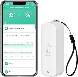 WiFi Hygrometer Thermometer Sensor: Wireless Smart Temperature Humidity Monitor with App Notification Alert, Data Storage Export, Calibration Function, Compatible with Alexa (White-1Pack)