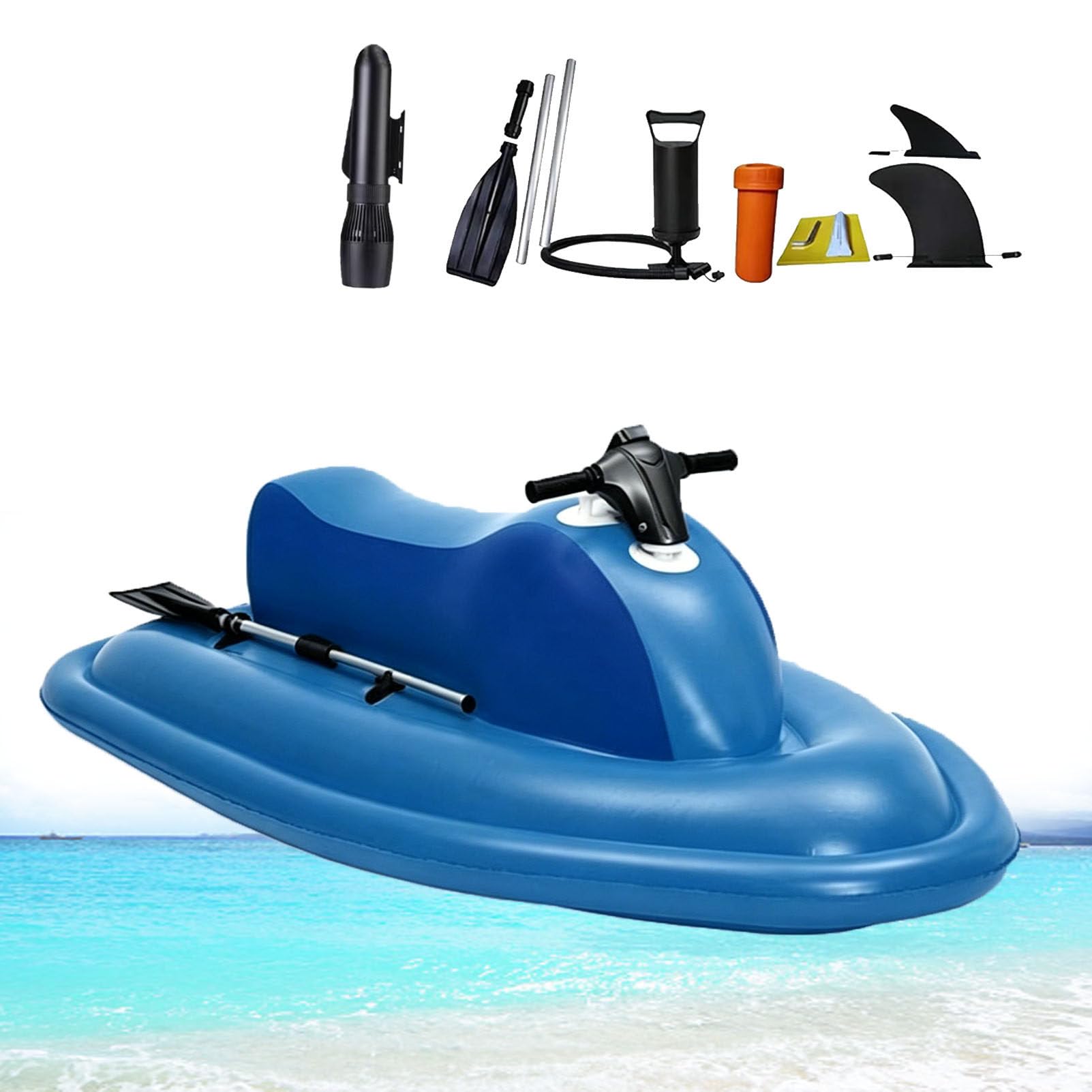 Pfps Upgraded 2-Person Inflatable Jet Boat, with 500W Motor and Dual-Fin Stabilizer, 7km/h Inflatable Foldable Motorboat for Surfing and Family Water Play 700w16A