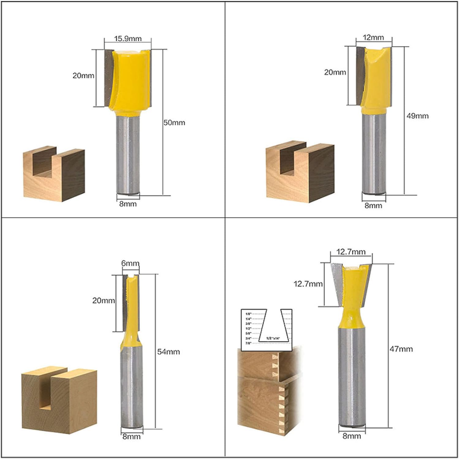8mm12pcsルータービットセットトリミングストレートフライスウッドビットタングステンカーバイドカッティング木工トリミングツールセ