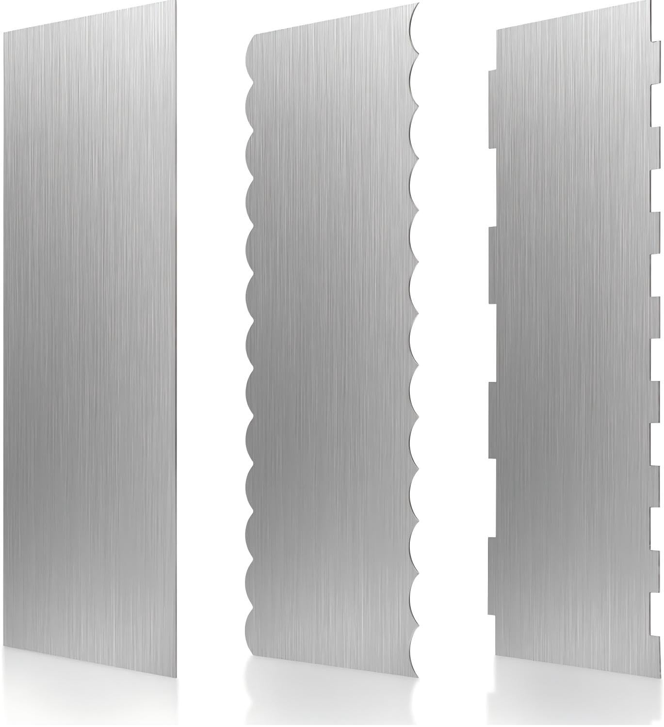JXAurix 3 Pack Stainless Steel Cake Scraper Double Sided Patterned Cake Smoother Comb Icing Decorating Tool for Baking