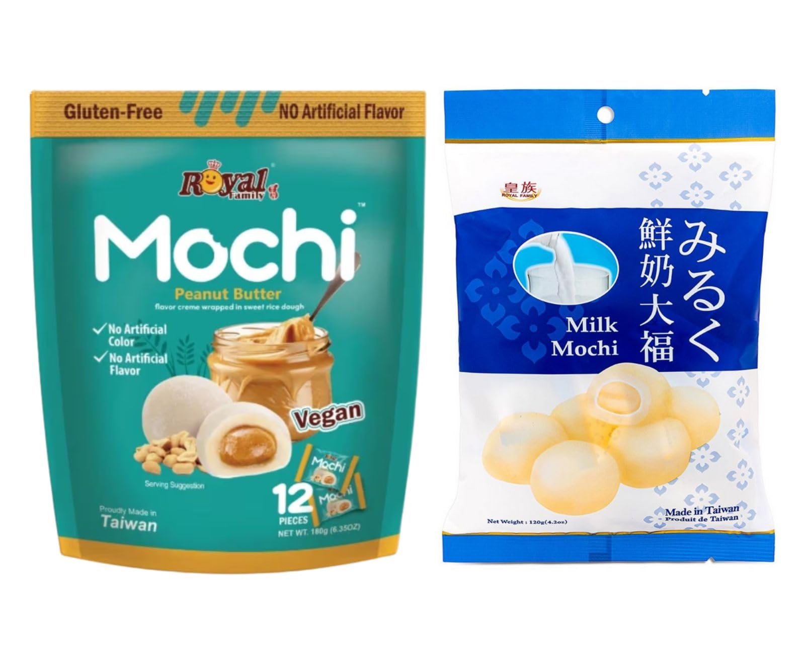 Royal Family Mochi - Korean Cuisine - Glutenous Rice Treats - 2 packs - Halal (MILK/Peanut Butter)