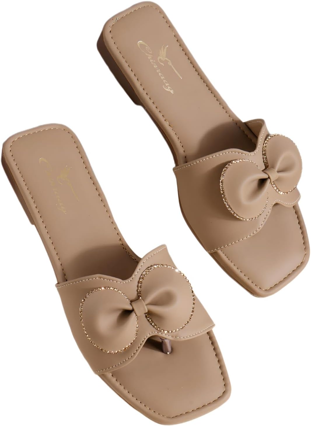 Women One-Toe Flat Sandals with Embellished Bow