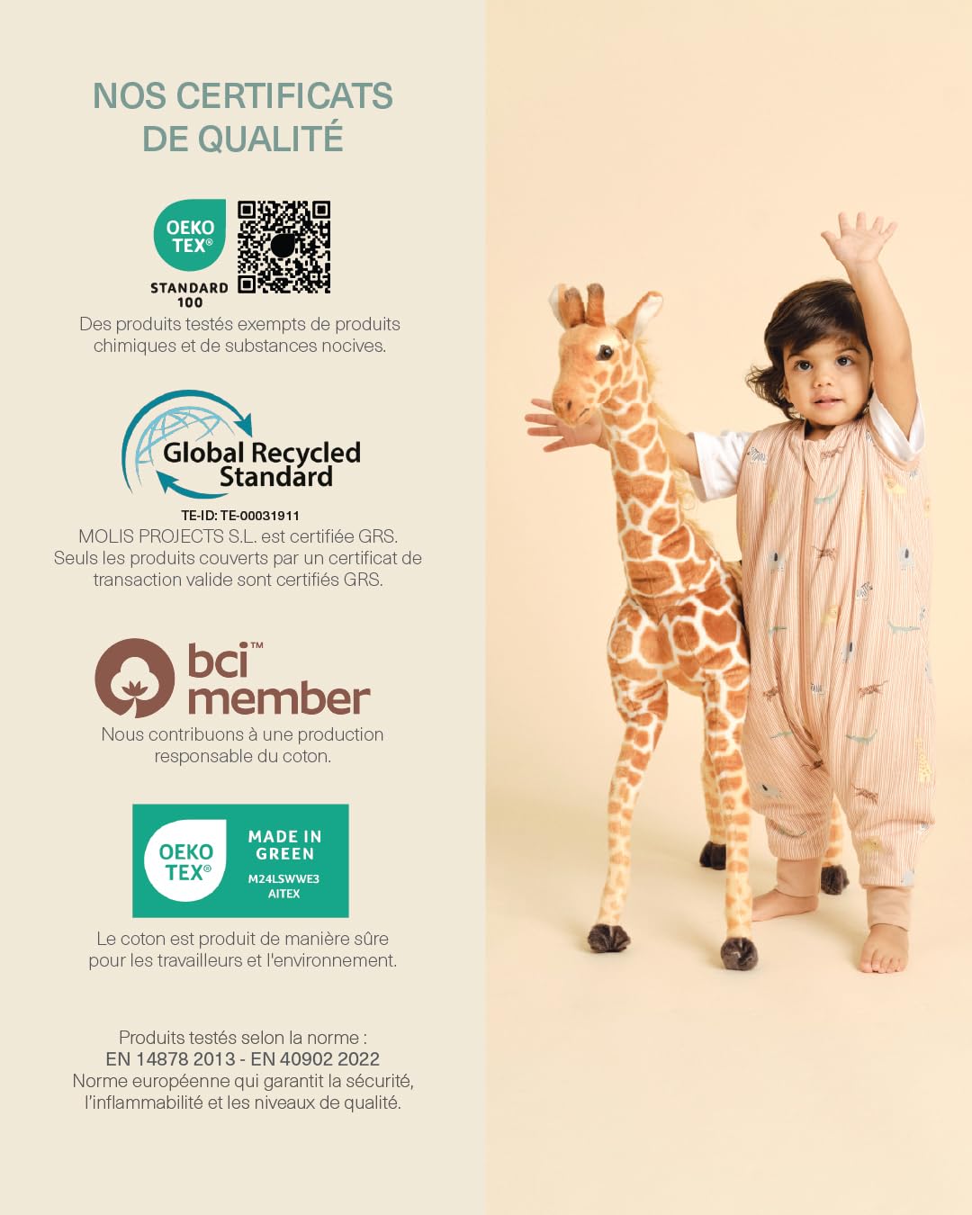 molis&co. Gigoteuse pour bébé avec Pieds. 1.0 TOG. Idéal pour Le Printemps et l'automne. 100% Coton