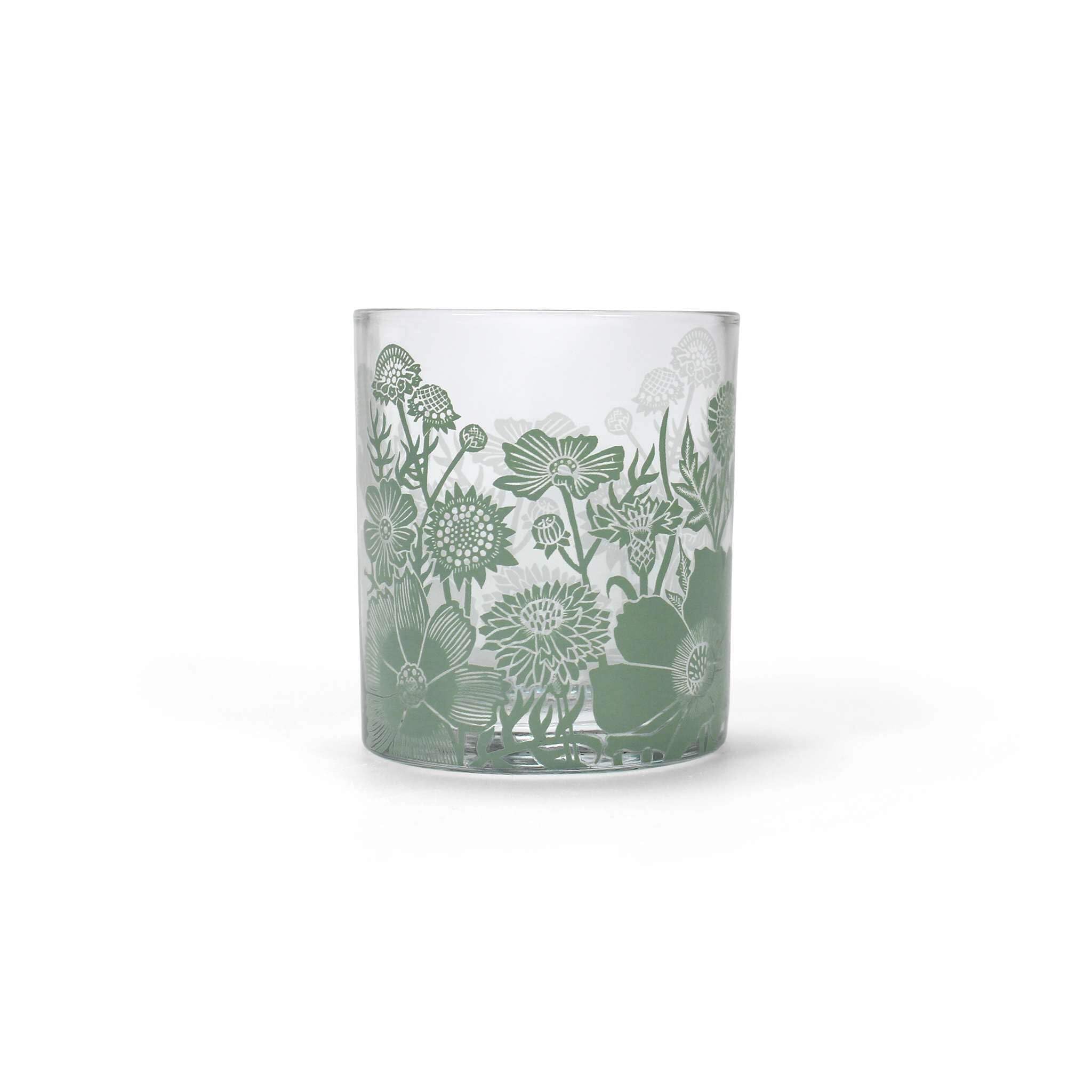 Half Moon Bay | Kate Heiss | Abundant Floral Wildflowers Glass Tumbler | 300ml Cocktail Mocktail Drinking Cup | Official Designer Merchandise | Elegant Botanical Birthday Gift for Her