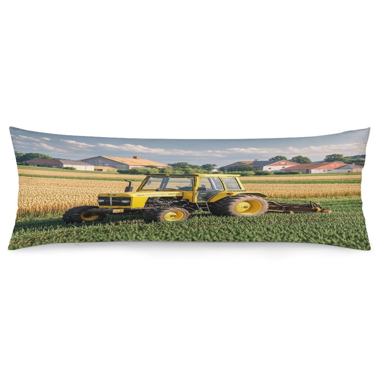 Tractor Farm Pillowcase Long Body Pillow Cover Soft Decorative Body Pillow Case Breathable Large Pillowcase Cute Cozy Pillow Protector for Bed Sofa Couch Room 18.9 X 53 Inch