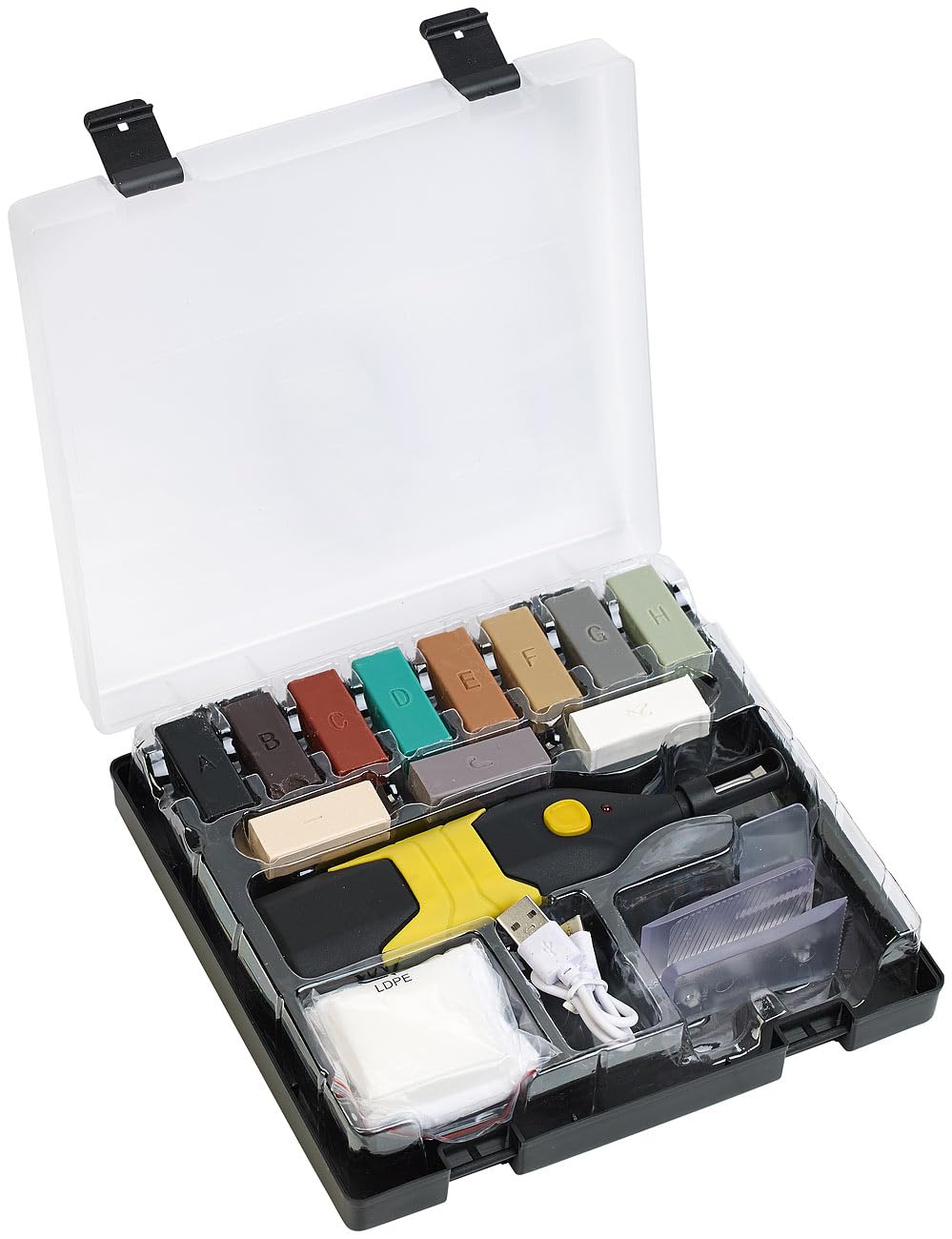 AGT riparazione piastrelle: Set di riparazione cera, Scioglitore di cera a batteria, stecche di cera in 11 colori (set piastrelle, kit professionale, pavimento)