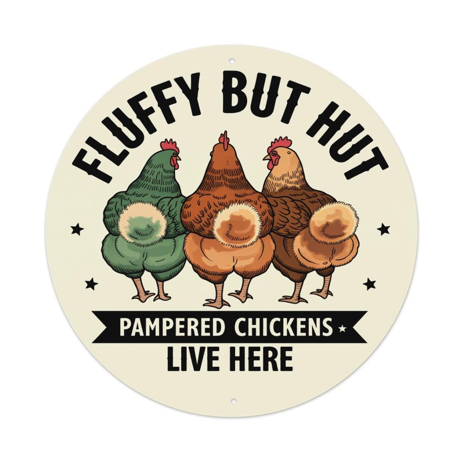 Fluffy But Hut Chickens Round Tin Sign Retro Metal Sign for Cafe Bar Pub Home Game Room Gym Club Wall Decoration Vintage Metal Poster 8x8 Inch