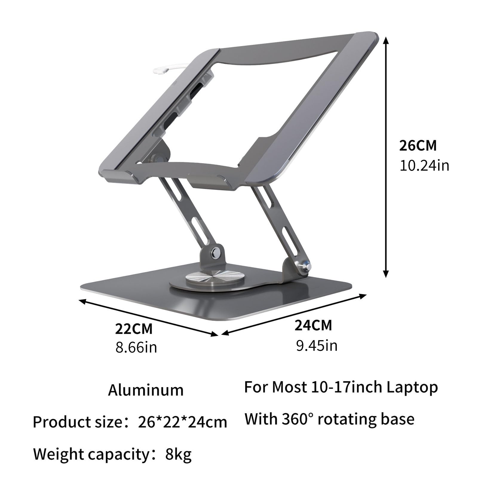 Supporto per notebook in alluminio con fori di raffreddamento migliorati e telaio robusto fino a 8 kg di capacità Supporto ergonomico per laptop