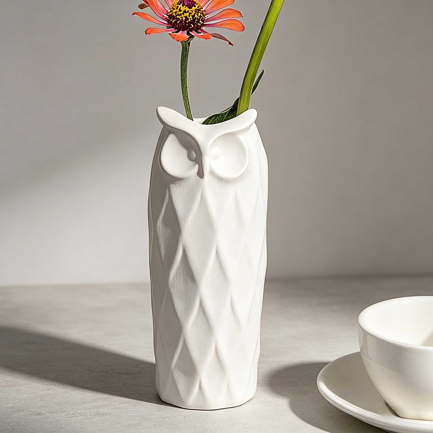 Set di 2 vasi in ceramica a forma di gufo, per soggiorno, camera da letto, 24 cm e 21 cm, moderni vasi bianchi per piante di fiori finti per decorazione della casa, ufficio, tavolo, mensola