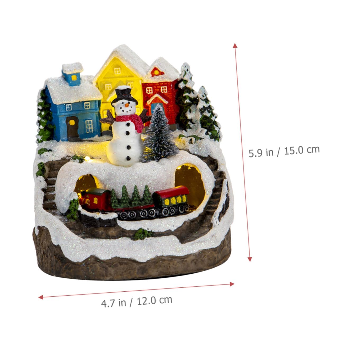 Casa Iluminada Navideña de Resina con Sonido y Tren, Adorno Rústico para Mantel y Cocina, Adorno Tradicional para Mesa de Navidad