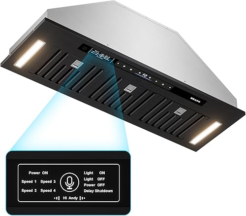 BRANO Campana extractora de 36 pulgadas, 900 CFM, control de voz, gestos, táctil, ventilación integrada de campana de cocina con ventilador de
