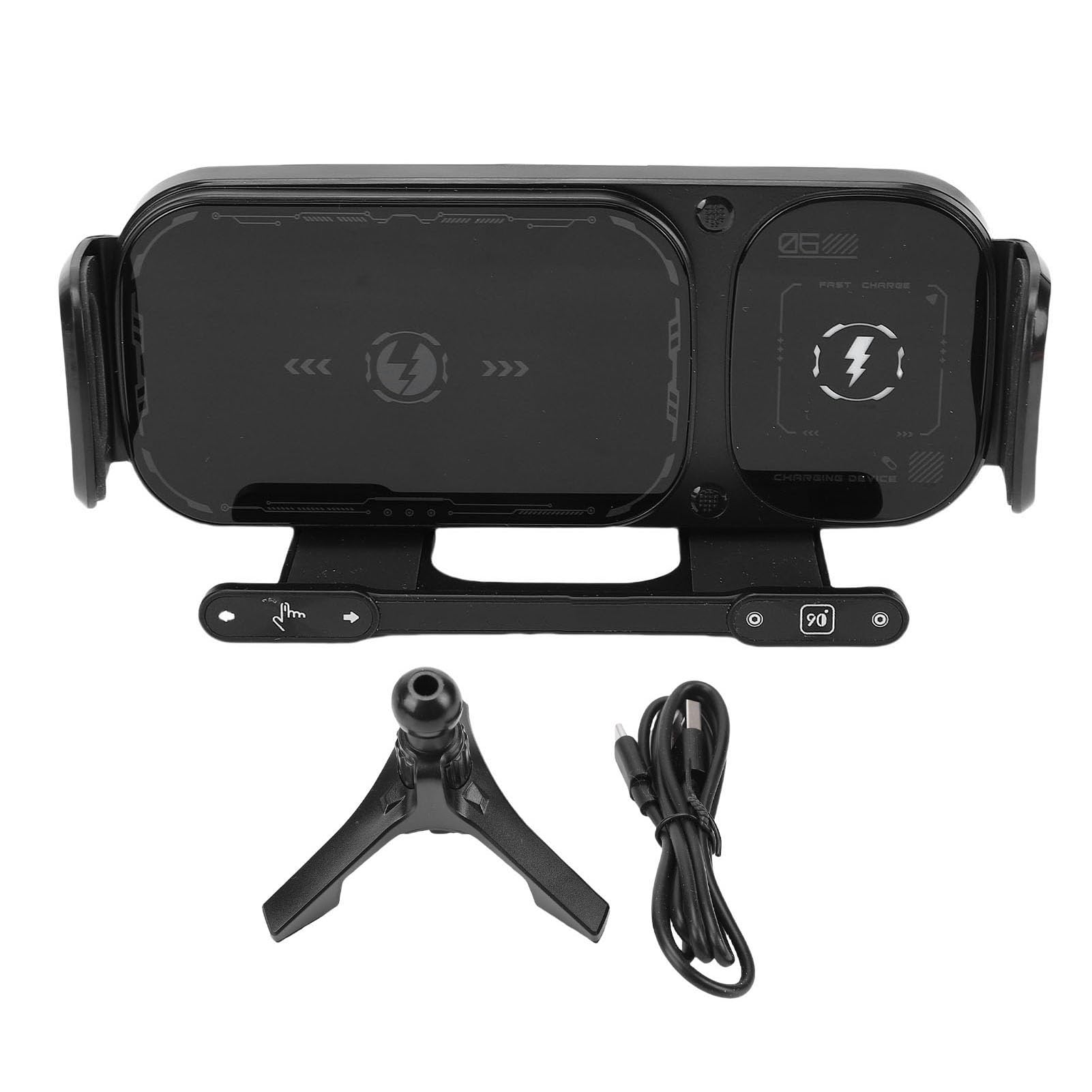 Supporto per Auto Rotante con Ricarica Wireless Ad Alta velocità 15 W Supporto per Telefono con Rotazione Automatica a Ricarica Rapida Impugnatura Design Pieghevole